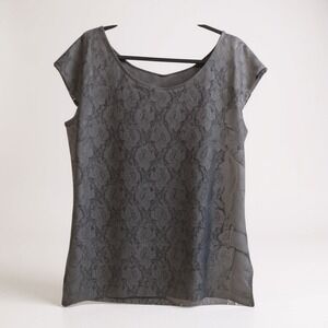 LC Lauren Conrad sheer black‎ lace cap sleeved shirt NEW XL